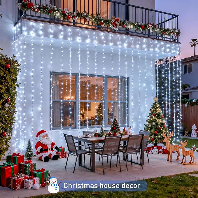 JMEXSUSS 300 LED 9.8x9.8Ft Curtain Lights Indoor with Remote, White Christmas Lights Plug in, 8 Modes White String Lights for Bedroom Wall Wedding Reception Dorm Party Backdrop Window Outdoor Decor