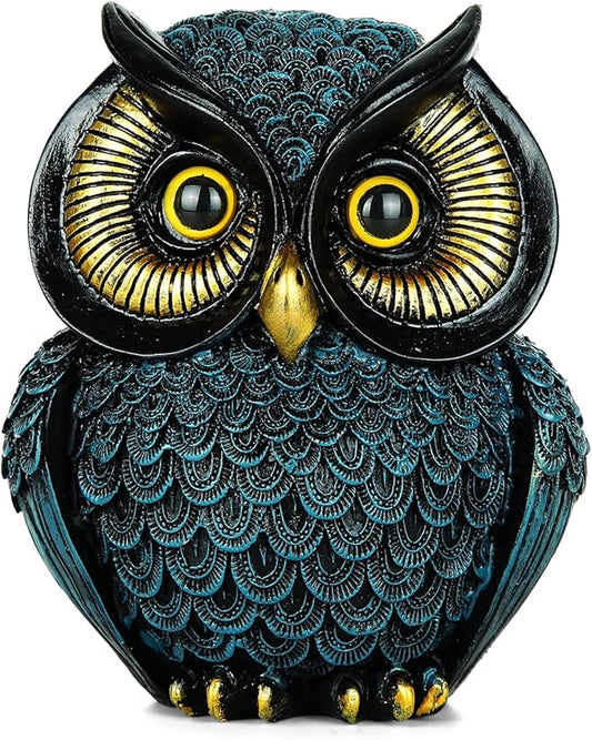 Artpaul Owl Statue Home Decor - Small Figurines for Shelves, Office, Living Room - Decorations and Gifts for Owl Lovers (Blue)