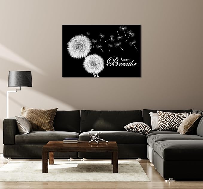 SKASNFAI Zen Wall Decor Motivation Dandelion Just Breathe Canvas Print Artwork Motivation Positive Wall Art for Inspirational Quotes Yoga Room (20L x 30W)