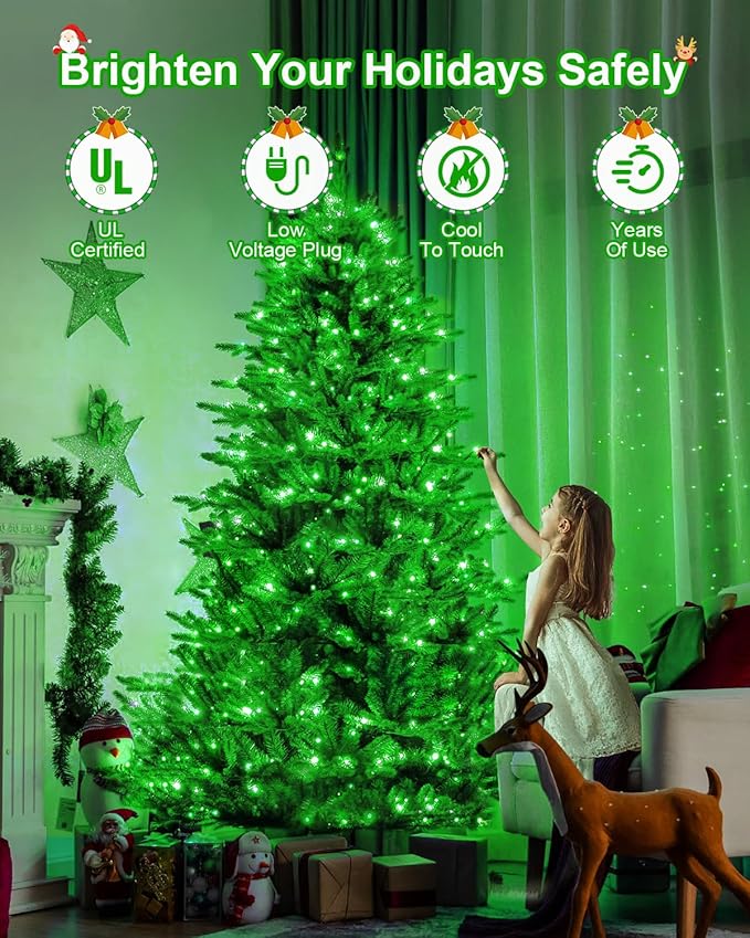 355 FT 900 LED Green Christmas Lights, Extra Long Outdoor String Lights Waterproof, Timer & Memory, 8 Modes Dimmable Plug in Fairy for Outside Tree Wedding Patry