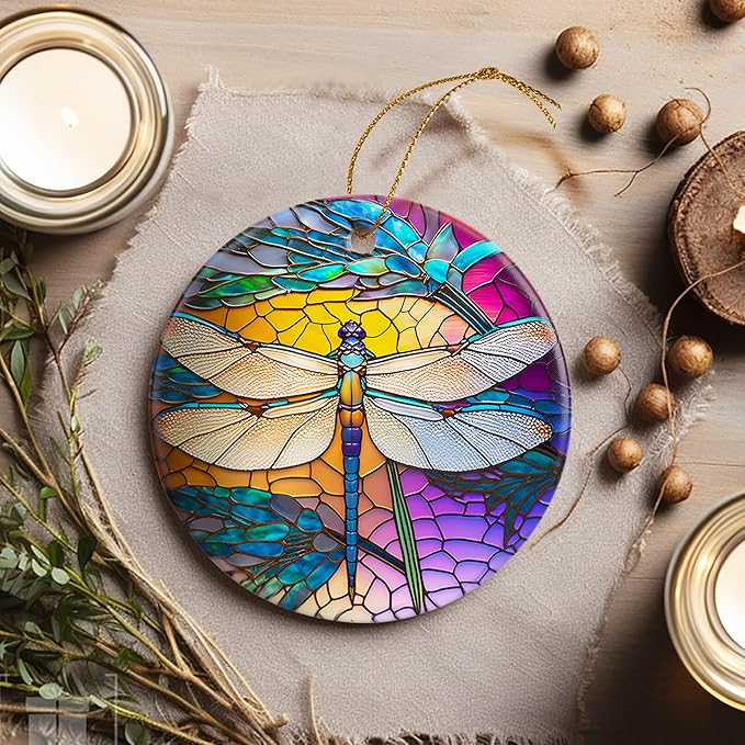 Dragonfly Christmas Ornaments, Touber Christmas Hanging Ornament, Christmas Tree Ornaments, Holiday Decor, Gifts for Dragonfly Lovers, Dragonflies Theme Gift - Pattern A