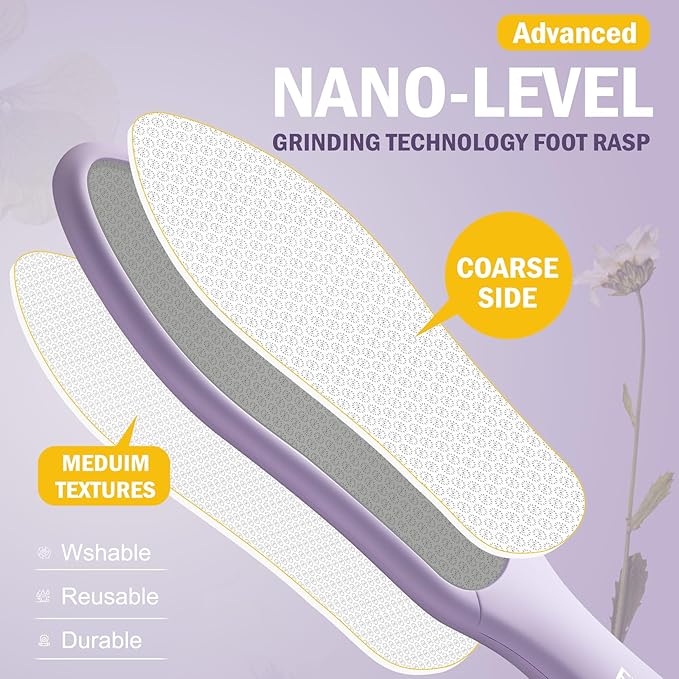 FVION Double-Sided Nano Glass Foot File for Callus Remover - Highly Effective Hard and Dead Skin Remover for Cracked Heels and Dry Skin (Purple)