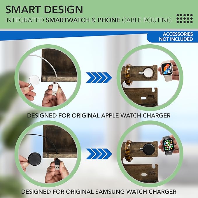 Nightstand Organizer- Bedside Docking Station for Men- Unique Gifts for Husband, Father or Dad from Wife, Son or Daughter- Desk Organizer for Phone, Watches, Wallet & Accessories (Rustic)