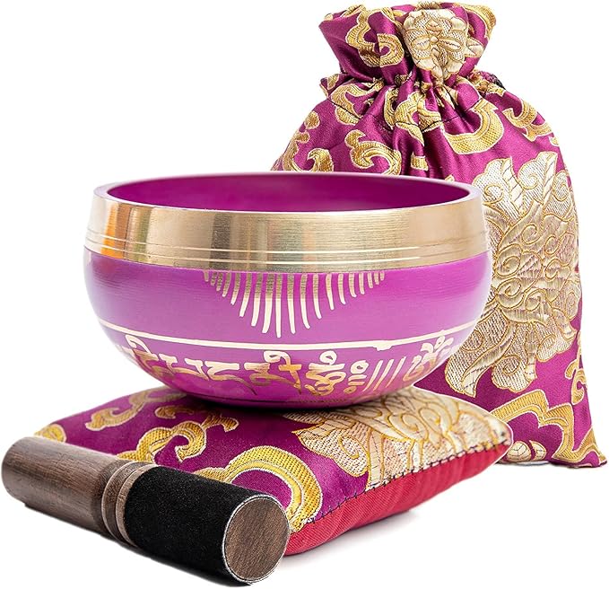Tibetan Singing Bowl Set - Easy To Play for Beginners - Authentic Handcrafted Mindfulness Meditation Holistic Sound 7 Chakra Healing Gift by Himalayan Bazaar (Orchid)