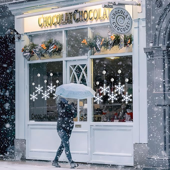 5Pack Christmas Window Lights Decorations with Timer,Battery Powered Christmas Hanging White Lighted Snowflake Shaped LED Sucker for Xmas Tree Fireplace Indoor Decor