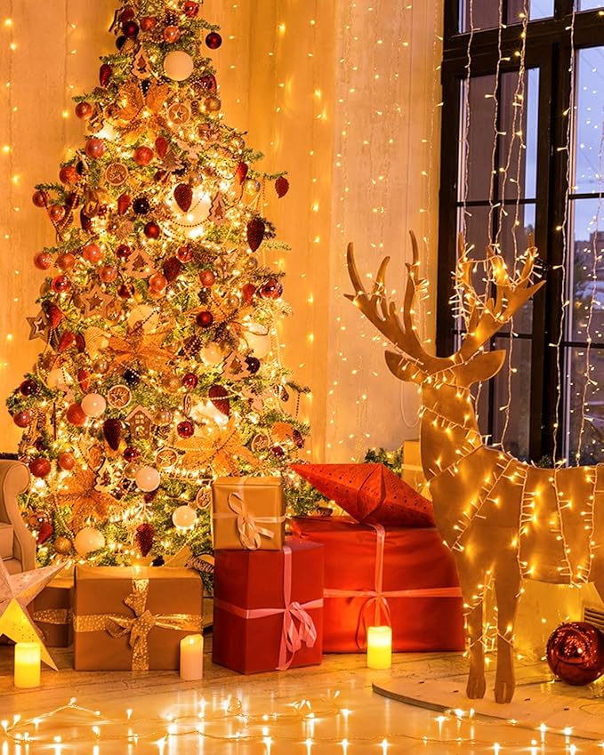 552FT 1400LED Warm White Christmas Lights Outdoor, Extra Long Outdoor String Lights Waterproof, Timer & Memory, 8 Modes Dimmable Plug in Fairy for Outside Tree Wedding Patry