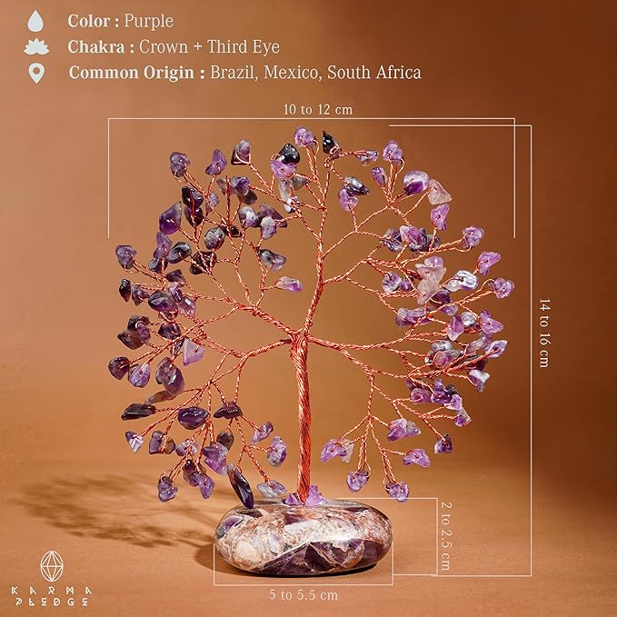 Amethyst Crystal Tree of Life Birthday Gift for Women, Mom, Handmade Healing Crystal Trees for 7 Chakra Balance, Positive Energy, Good Luck, Money, Reiki Healing, Home and Office Desk Decor