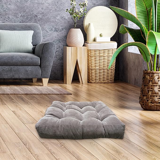 LANITI 24” Inch Extra Large Floor Cushions Tufted Floor Pillow for Adults Square Meditation Ultimate Comfort Oversized Pillows for Floor Cushion (Navy)