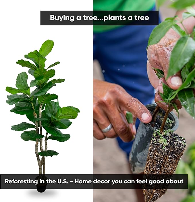 Cypress & Alabaster Handmade 6ft Oversized Fiddle Leaf Fig Ficus Lyrata Artificial Tree with Ethically Sourced Real Wood Trunks, Hypoallergenic, 6-Foot, Green