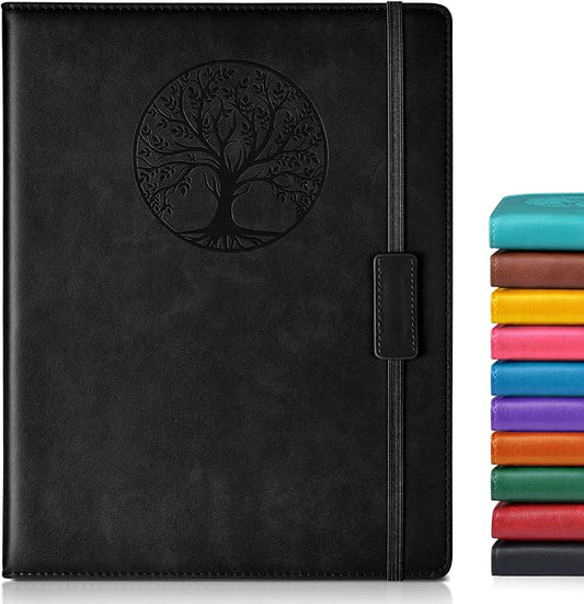 Lined Journal Notebook for Women Men,256 Pages A4 Large Hardcover Leather Journals for Writing,Travel,Business,Work,School,College Ruled Notebooks for Note Taking,Diary Notepad 8.6"×11" (Black)