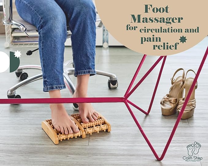 Wooden Foot Roller Massager for Plantar Fasciitis Relief - Arch-Shape Design for Neuropathy & Stress Relief - Durable & Portable Wooden Foot Massager roller - Includes Reflexology Chart