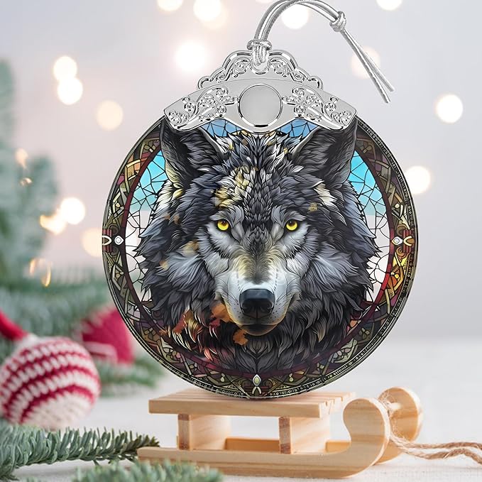 Gray Wolf Stained Glass Orament - Christmas Ornament - Christmas Decorations for Tree - Holiday Present ldeas - Gift Exchange