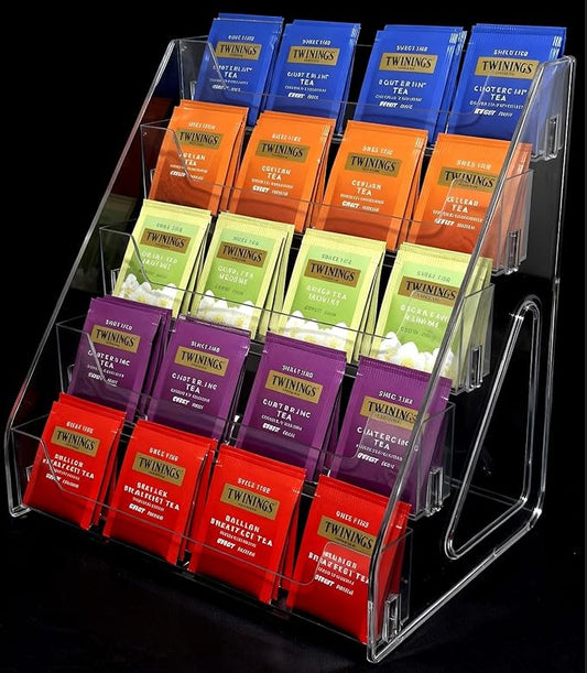 Tea Bag Organizer 5 Tier Tea Storage, Acrylic Tea Storage Chests for Kitchen, Office, Countertop, Cabinet Pantry, Tea Bag, Coffee, Sugar Packets, Creamers Holder