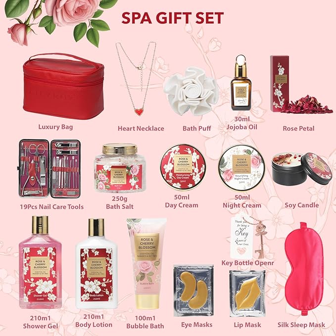 Mothers Day Gifts for Mom Spa Gift Set for Women 17Pcs Luxury Bath & Body Gift Set Beauty Care Kit with Necklace | Valentine's, Birthday, Christmas Gifts for Her Wife Pampering Kit Perfect for Travel