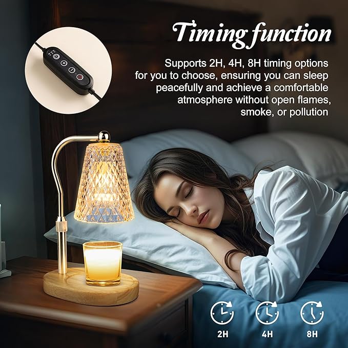 Candle Warmer Lamp with Timer, Adjustable Candle Warmer Lamp with 1 Bulbs,2/4/8-Hour Timing Function,4-Level Dimmable, Adjustable Height