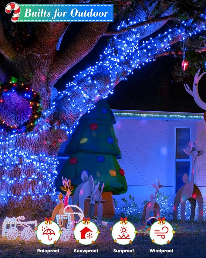 355FT 900 LED Blue Christmas Lights, Extra Long Outdoor String Lights Waterproof, Timer & Memory, 8 Modes Dimmable Plug in Fairy Lights for Outside Tree Wedding Patry Holiday Decorations