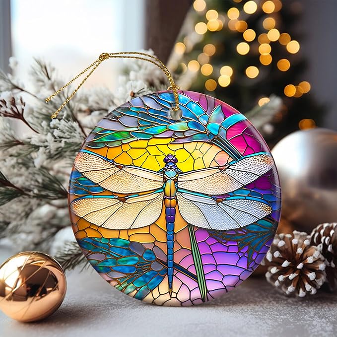 Dragonfly Christmas Ornaments, Touber Christmas Hanging Ornament, Christmas Tree Ornaments, Holiday Decor, Gifts for Dragonfly Lovers, Dragonflies Theme Gift - Pattern A