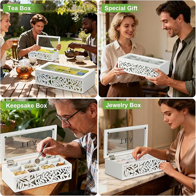 handrong Tea Box Organizer,Wood Tea Organizers and Storage,12 Compartments Teas Bag Organizers,Teas Bag Holder Organizer,Wooden Storage Box for Countertop Kitchen Cabinet Pantry