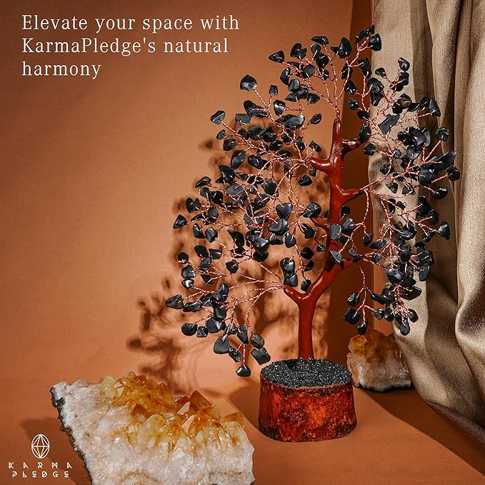 KARMAPLEDGE Black Obsidian Healing Crystal Tree Spiritual Gifts for Women, Handmade Home & Office Decor, Chakra Tree of Life Bring Positive Energy, Good Luck, Money, Yoga, Reiki Healing, for Dad