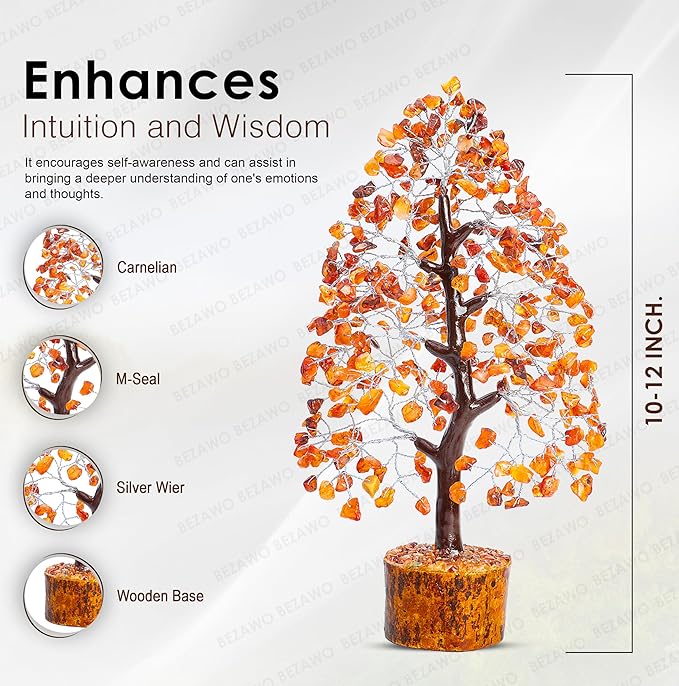 Carnelian Chakra Tree of Life - Crystal for Positive Energy, Handmade Gemstone Feng Shui Decor, Good Luck Money Tree Bonsai - Orange Healing Crystals for Sacral Chakra, Prosperity Gift
