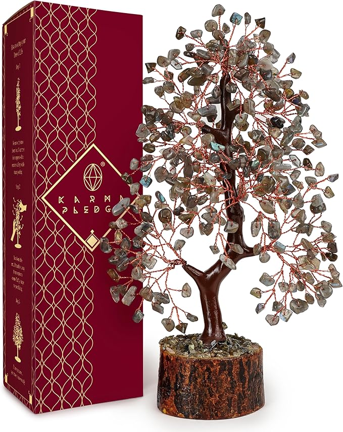 Crystal Tree of Life Labradorite Healing Crystal Trees for Home & Office Decoration, Handmade Bonsai Trees for Positive Energy, Money, Good Luck, Christmas Decor, Birthday Gifts for Women, Mom