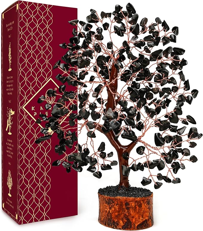 KARMAPLEDGE Black Obsidian Healing Crystal Tree Spiritual Gifts for Women, Handmade Home & Office Decor, Chakra Tree of Life Bring Positive Energy, Good Luck, Money, Yoga, Reiki Healing, for Dad