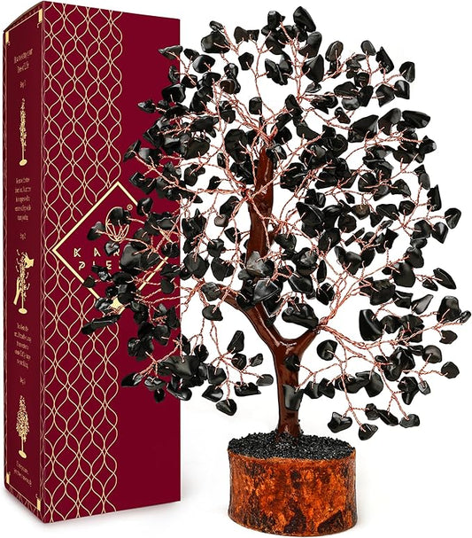 KARMAPLEDGE Black Obsidian Healing Crystal Tree Spiritual Gifts for Women, Handmade Home & Office Decor, Chakra Tree of Life Bring Positive Energy, Good Luck, Money, Yoga, Reiki Healing, for Dad