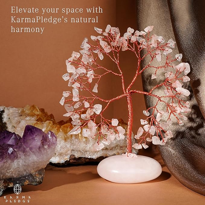 Rose Quartz Crystal Tree of Life Birthday Gifts for Women, Mom, Aesthetic Home Decoration, Office Desk Decor, Bonsai Feng Shui Chakra Tree for Positive Energy, Good Luck, Money, Reiki Healing Stone