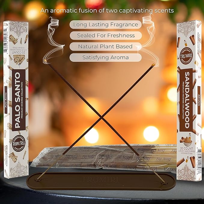 Trumiri Incense Sticks - Combo Pack of 40 Insence-Sticks - 20 Palo Santo + 20 Sandalwood - Insenses - Insents - Incents - Inscense - Incence - Incienso - All Natural Incense Sticks