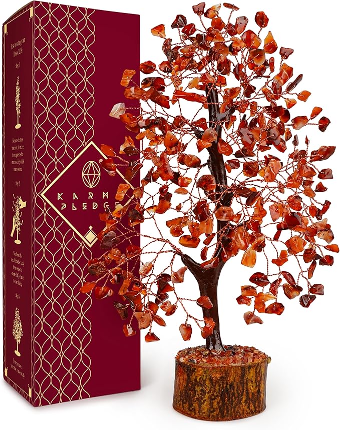 Crystal Tree of Life Carnelian Healing Crystal Trees for Home & Office Decoration, Handmade Crystal Money Bonsai Trees for Positive Energy, Good Luck, Christmas Decor, Birthday Gifts for Women, Mom