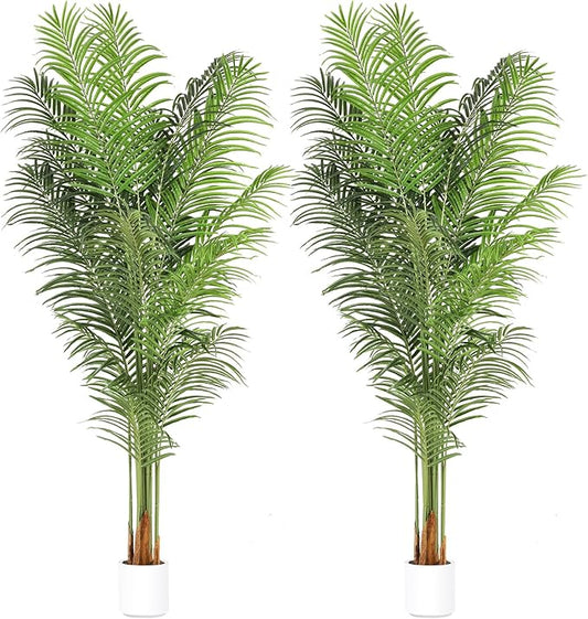 Artificial Palm Tree 7.2Ft Tall Large Fake Plant Indoor Decorative Faux Silk Green Potted Plants for Office Living Room Outdoor Home Decor (2 Pack)