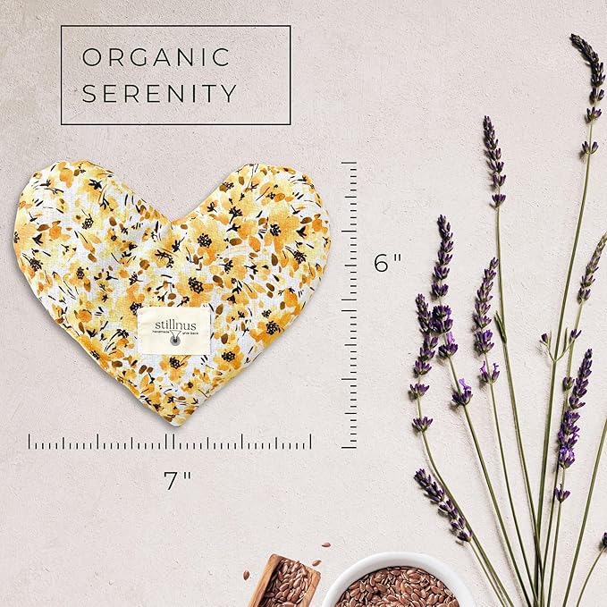 Hormone Balance Eye Pillow – Yellow Floral Heart with Lavender + Flaxseed – Anxiety Relief Compress for Sleep, Emotional Regulation, & Self-Care Under $40