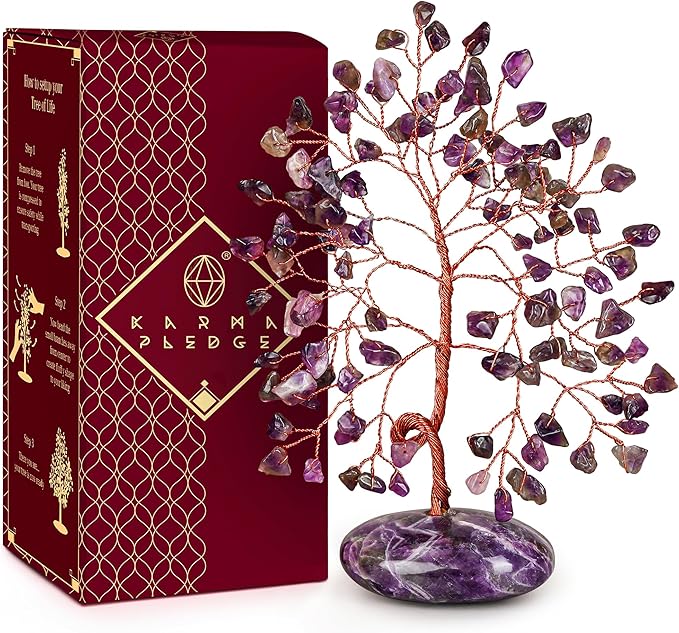 Amethyst Crystal Tree of Life Birthday Gift for Women, Mom, Handmade Healing Crystal Trees for 7 Chakra Balance, Positive Energy, Good Luck, Money, Reiki Healing, Home and Office Desk Decor