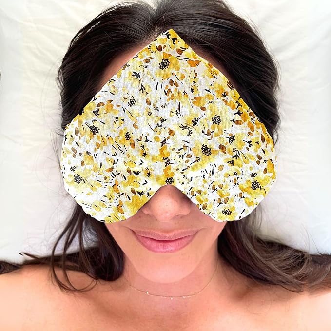 Hormone Balance Eye Pillow – Yellow Floral Heart with Lavender + Flaxseed – Anxiety Relief Compress for Sleep, Emotional Regulation, & Self-Care Under $40