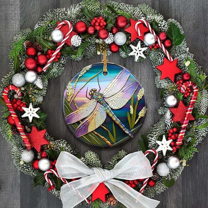Touber Dragonfly Hanging Ornament - Christmas Tree Decor for Dragonfly Lovers - Pattern C