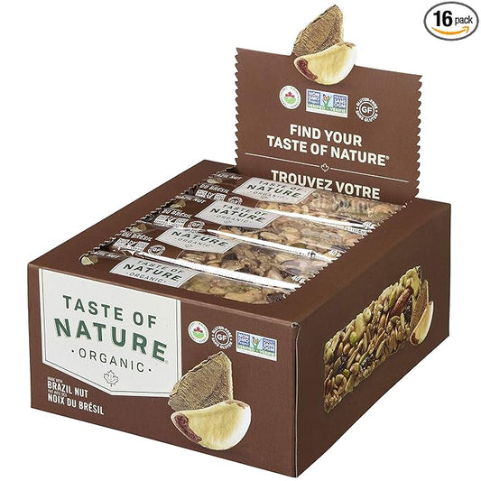 Taste of Nature Organic Peanut Snack Bar - Healthy, Gluten Free, Non GMO, Vegan Snack Bars with Mixed Nuts, Fruits and Seeds - 16-Count Snack Pack