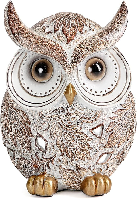 Owl Statue and Figurine for Home Decor Accents Adorable Owl for Shelf Bookshelf Bedroom Living Room Office Table Desk Modern Decorations Animal Sculpture for Birds Lovers