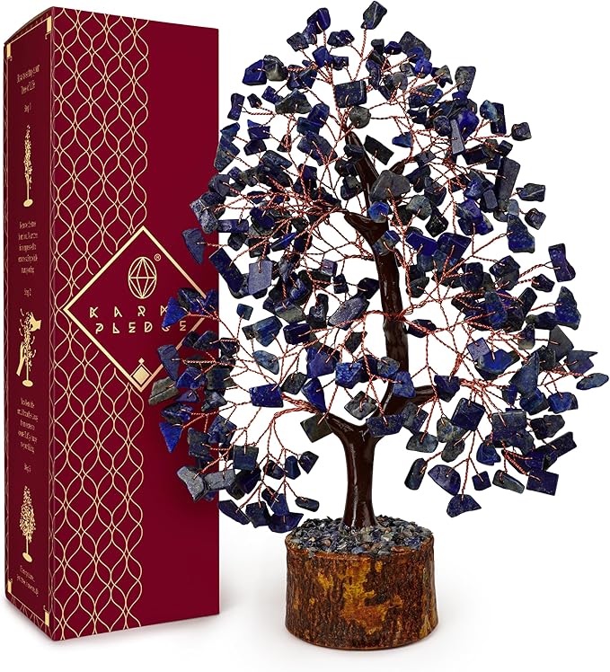 Crystal Tree of Life Lapis Lazuli Healing Crystal Trees for Home & Office Decor, Handmade Crystal Money Bonsai Trees for Positive Energy, Good Luck, Christmas Decor, Birthday Gifts for Women, Mom