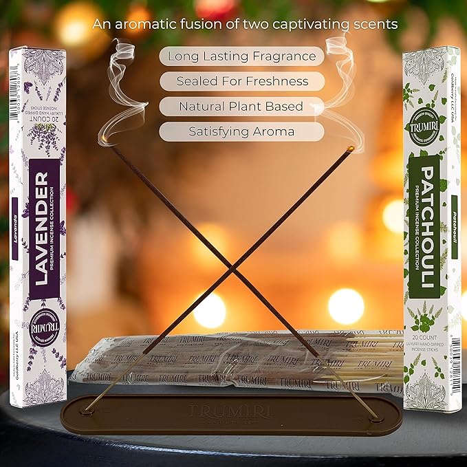 Trumiri Incense Sticks - Combo Pack of 40 Insence-Sticks - 20 Lavender + 20 Patchouli - Insenses - Insents - Incents - Inscense - Incence - Incienso - All Natural Incense Sticks