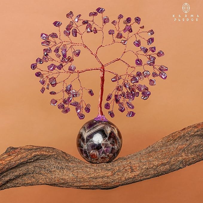 Amethyst Crystal Tree of Life Office Desk Decor, 7 Chakra Reiki Healing, Feng Shui Bonsai Home Decoration Tree for Positive Energy, Money, Good Luck, Yoga, Meditation, Spiritual Gifts for Women