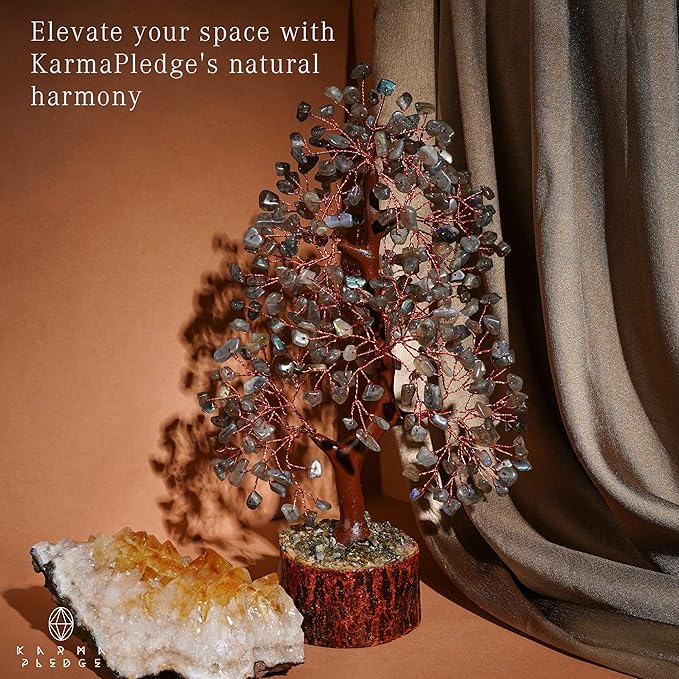 Crystal Tree of Life Labradorite Healing Crystal Trees for Home & Office Decoration, Handmade Bonsai Trees for Positive Energy, Money, Good Luck, Christmas Decor, Birthday Gifts for Women, Mom