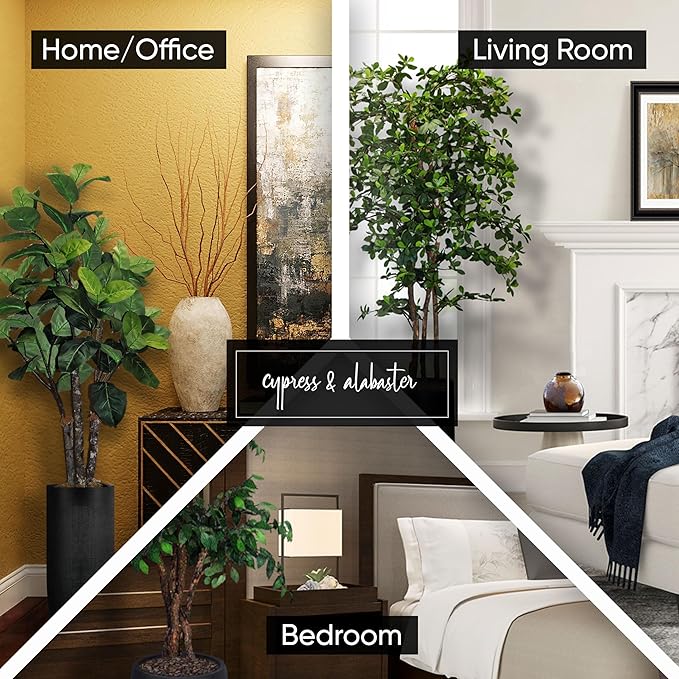 Cypress & Alabaster Handmade 6ft Fiddle Leaf Fig Ficus Lyrata Artificial Tree with Ethically Sourced Real Wood Trunks, Hypoallergenic, 6-Foot, Green