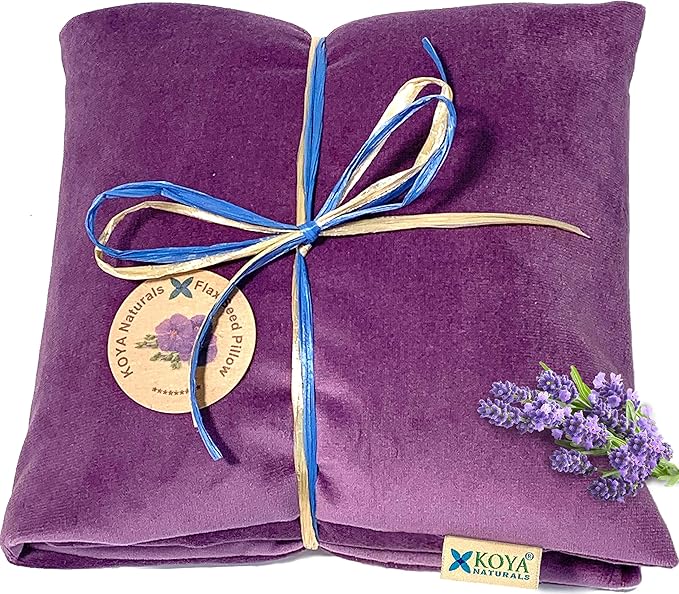 KOYA Naturals Soft Velvet Flax Seed Pillow with Lavender - Microwave Heating Pad – Microwavable Moist Heat Pack – for Neck, Muscle, Joint, Stomach Pain, Menstrual Cramps – Warm Wrap (Purple)