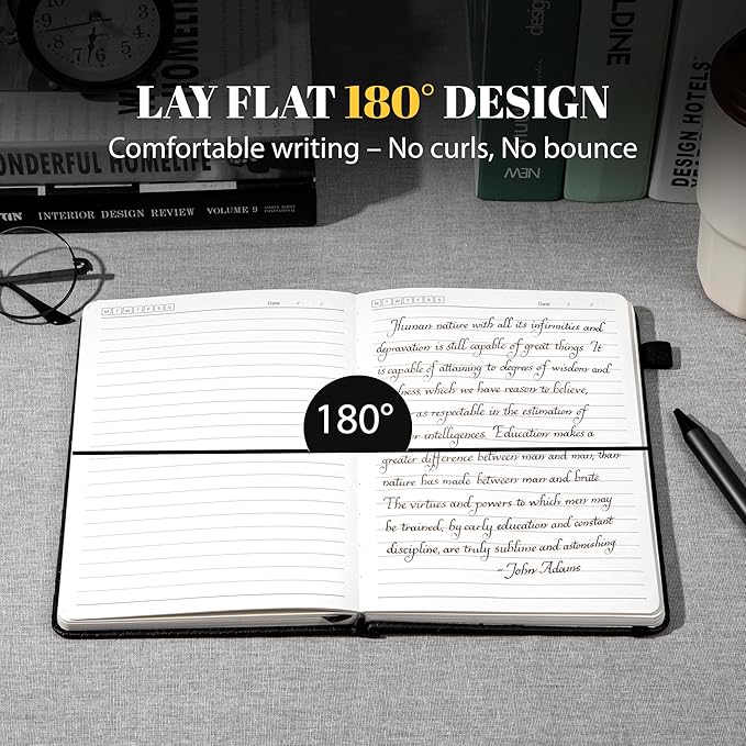 CAGIE Lined Journal for Men Women, Tree Growth Ring Leather Bound Journal Notebook, 256 Pages 100 GSM Journals for Writing, A5 Hardcover Journaling Notebooks for Work, Note Taking, Black