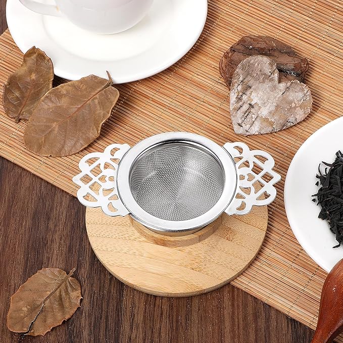 8 Pack Mesh Tea Filter Strainers, Stainless Metal Tea Infuser With Petal Handles and Drip Bowl Tea Steeper for Loose Tea