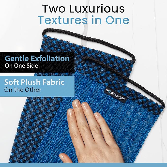 Japanese Exfoliating Washcloth for Back & Body 2-Pack - Charcoal & Silver Ion Exfoliating Towel with Handles - Two-Sided Gentle Exfoliation & Deep Cleanse Body Wash Cloths for Shower - 1 Blue, 1 Green