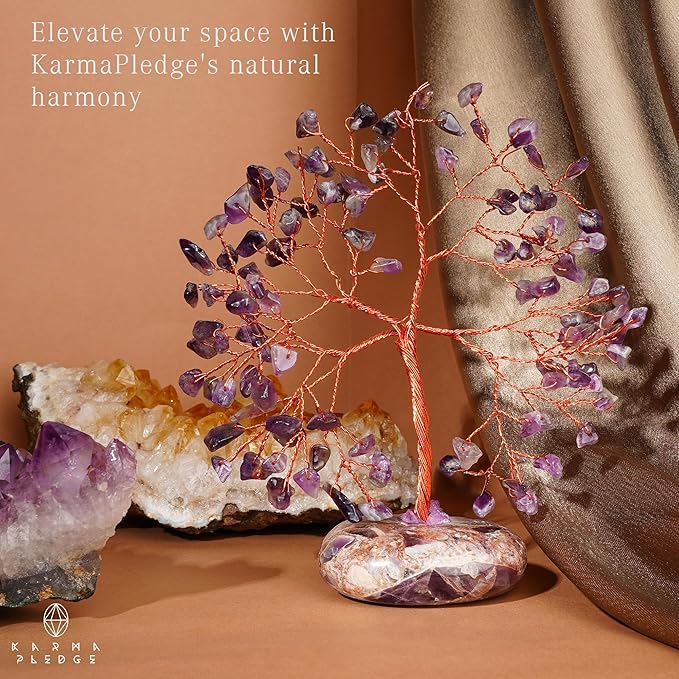 Amethyst Crystal Tree of Life Birthday Gift for Women, Mom, Handmade Healing Crystal Trees for 7 Chakra Balance, Positive Energy, Good Luck, Money, Reiki Healing, Home and Office Desk Decor