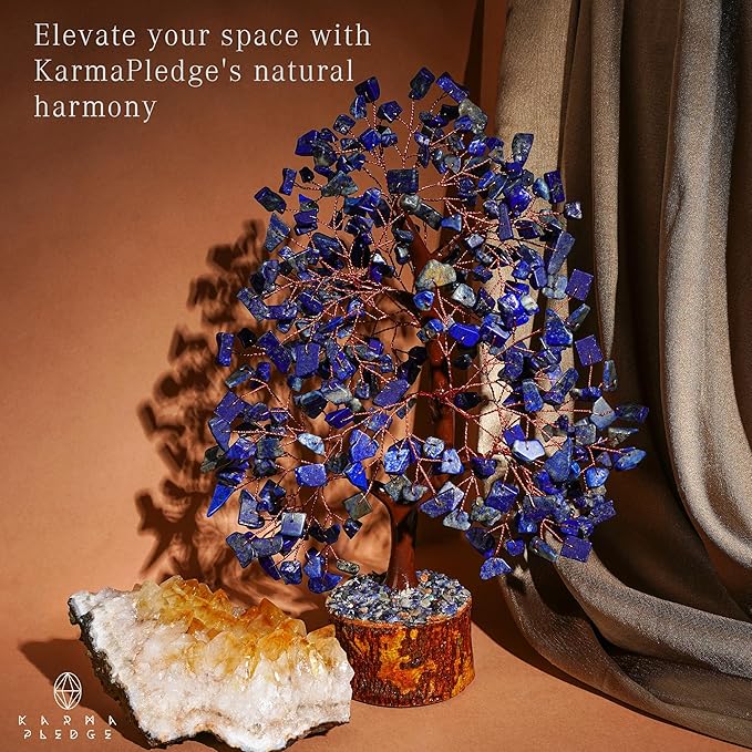 Crystal Tree of Life Lapis Lazuli Healing Crystal Trees for Home & Office Decor, Handmade Crystal Money Bonsai Trees for Positive Energy, Good Luck, Christmas Decor, Birthday Gifts for Women, Mom