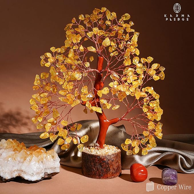 KARMAPLEDGE Crystal Tree Gifts for Women, Chakra Healing Citrine Crystals Handmade Tree of Life for Home and Office Desk Decoration, Reiki Healing, Good Luck, Positive Energy, Money, Birthday Gifts