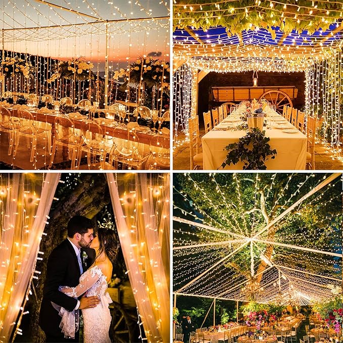 Warm White Christmas Lights Outdoor Total 250FT 760 LED, 2 Packs 380 LED String Lights Waterproof, Timer & Memory, 8 Modes Dimmable Plug in Fairy Lights for Tree Outside Xmas Holiday Decorations